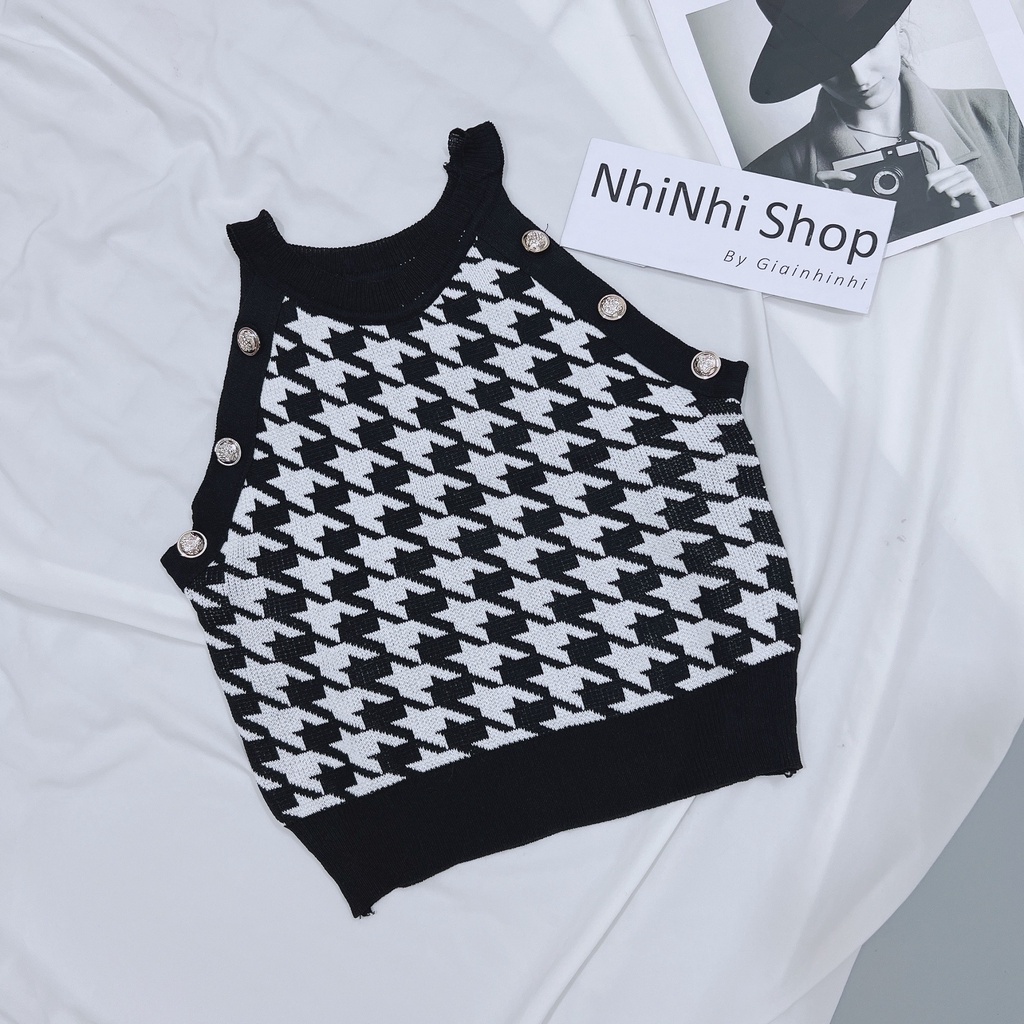 Áo  yếm len sexy hoạ tiết ziczac viền khuy, Áo kiểu dáng ôm body AL6042 - NhiNhi Shop