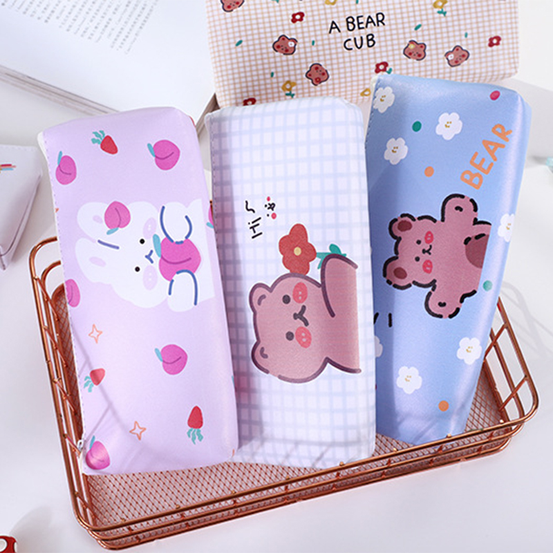 Túi Đựng Bút Da Pu Hình Gấu Hoạt Hình Xinh Xắn Đáng Yêu
