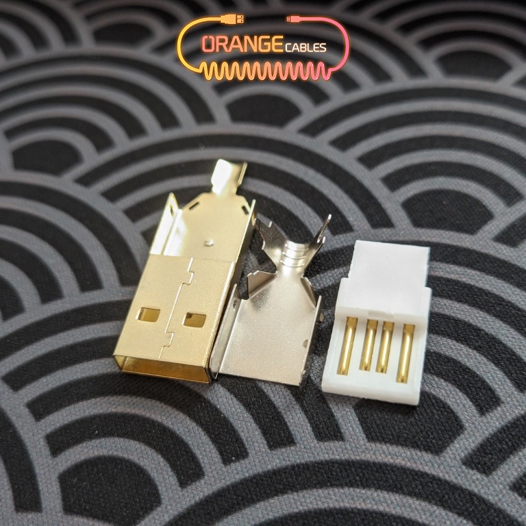 Đầu USB A 2.0 mạ niken, Lõi nhựa màu trắng 4 pins, Housing 2 mảnh Mạ Vàng