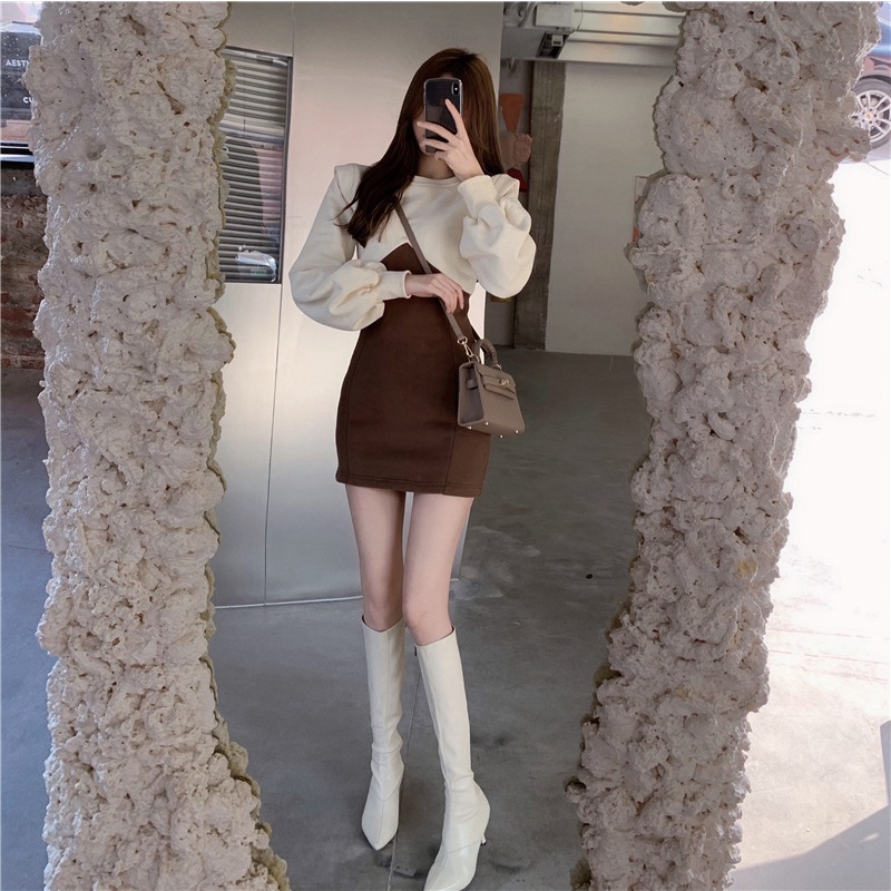 Đầm Body Phối Nâu ⚡️ẢNH THẬT⚡️ Váy Nỉ Body Hai Màu Cực Xinh Cho Nữ