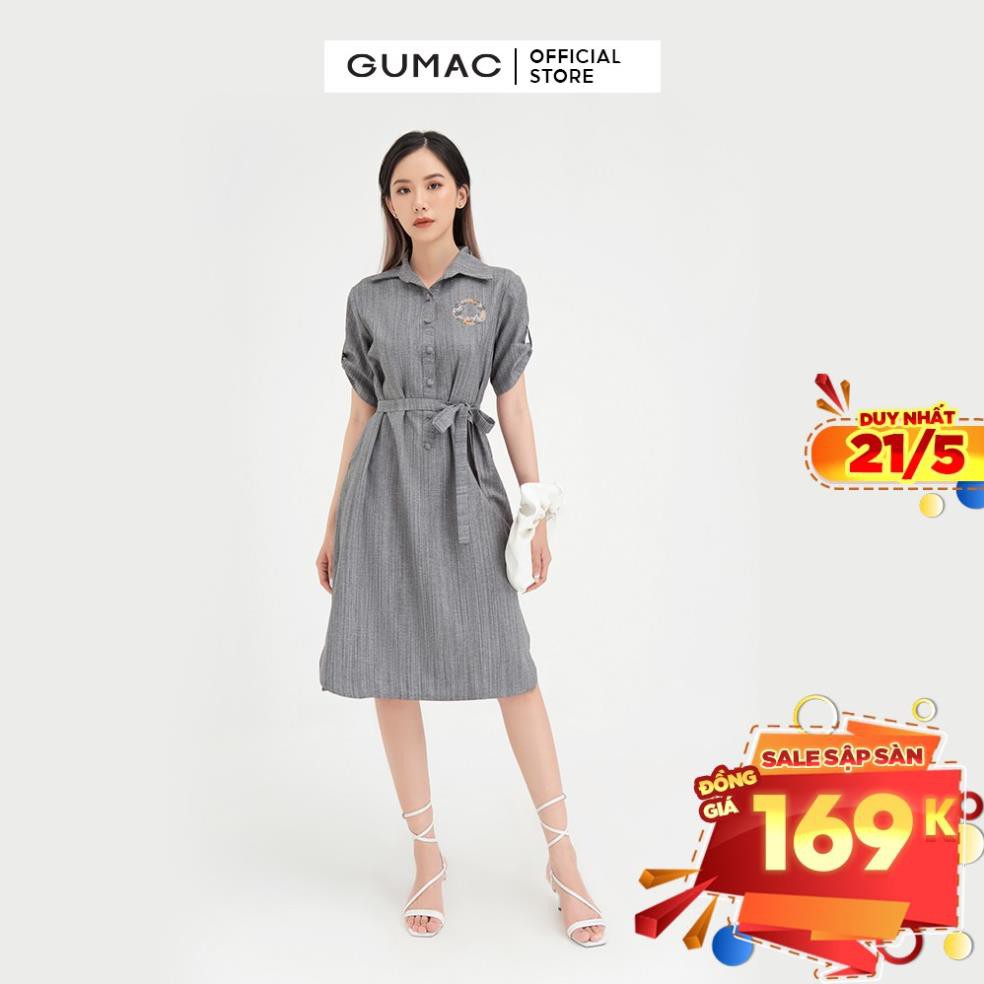 Đầm nữ thêu phom suông GUMAC màu xám thanh lịch, đủ size DB447  ཾ