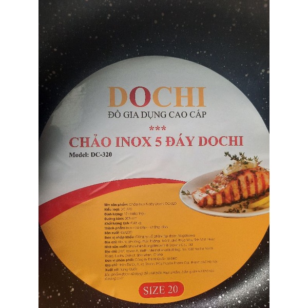 Chảo inox 5 đáy đun từ DOCHI, dáng chảo sâu lòng, chống dính vân đá 18cm 20cm