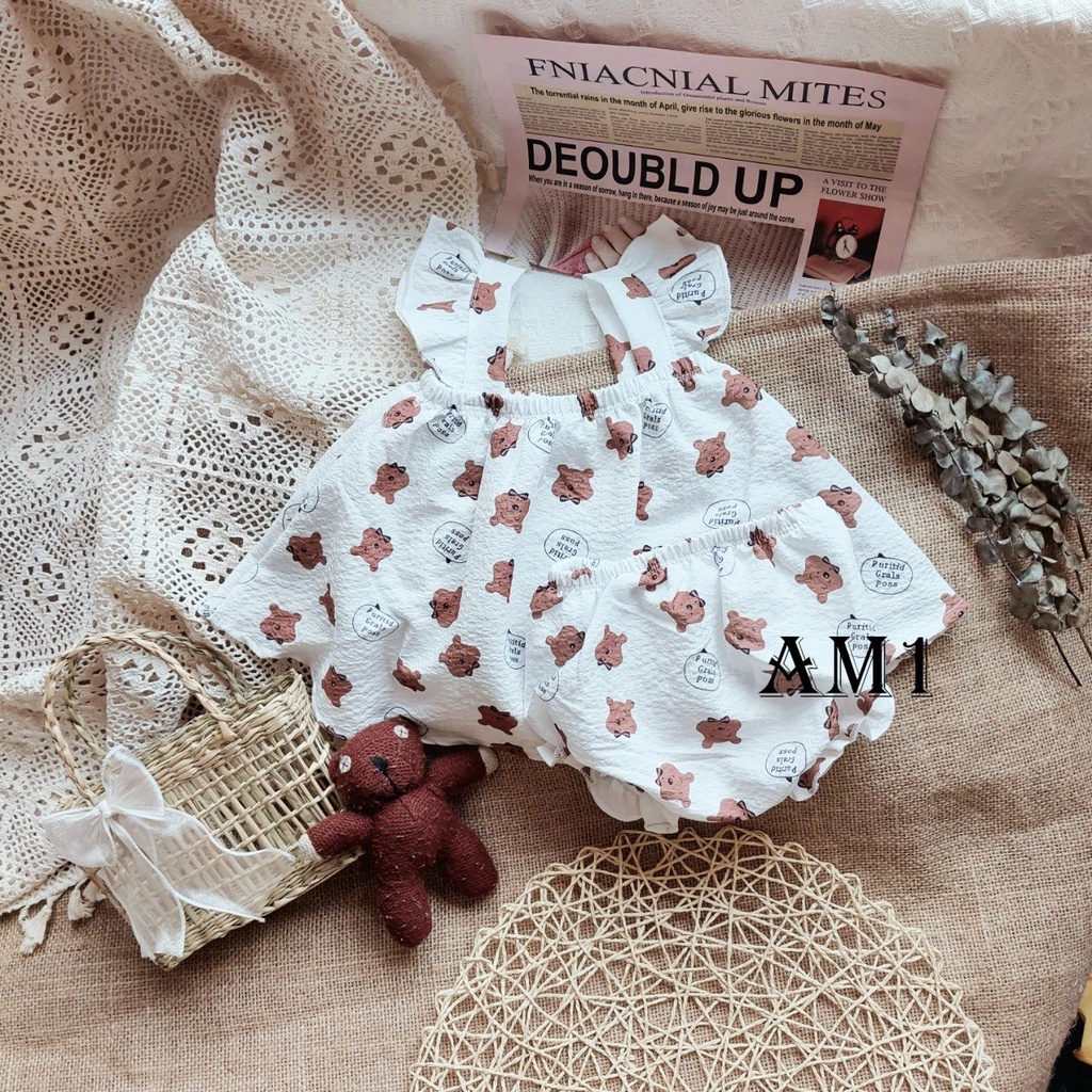 Đồ bộ bé gái quần áo cánh tiên nơ ngực vải đũi 7 đến 16 kg AM902 TTR246