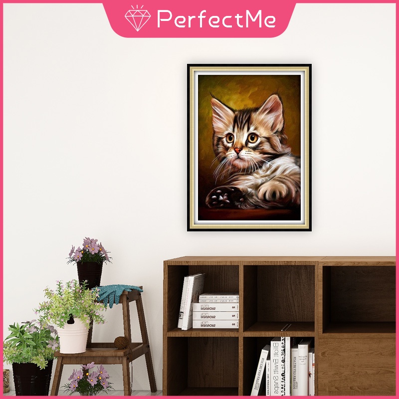 Bộ tranh đính đá 5D họa tiết chú mèo dễ thương độc đáo kích thước 30×40cm dùng trang trí