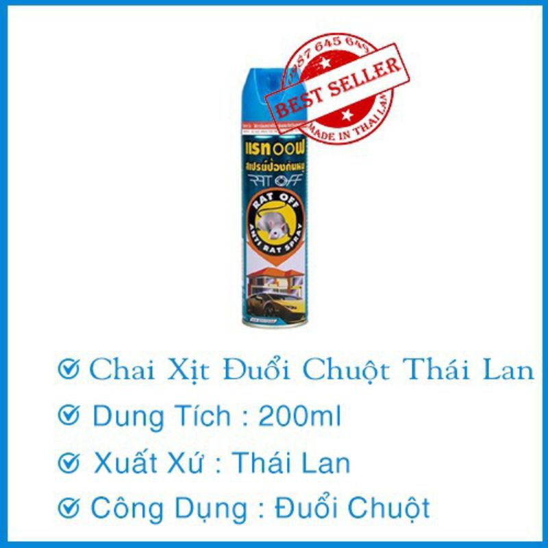 Chai Xịt Đuổi Chuột Thái 200Ml RAT OFF ANTI RAT SPRAY ⚡️hương bạc hà⚡️