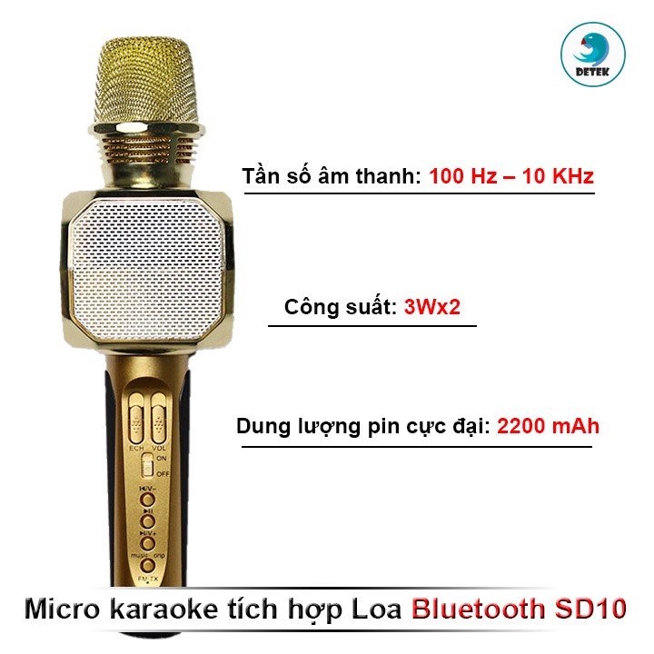 Mic karaoke SD10 Mic hát cầm tay loa không dây mini hát hay đa năng