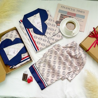 Bộ mặc nhà pyjama lụa dài tea store họa tiết cutebob cao cấp