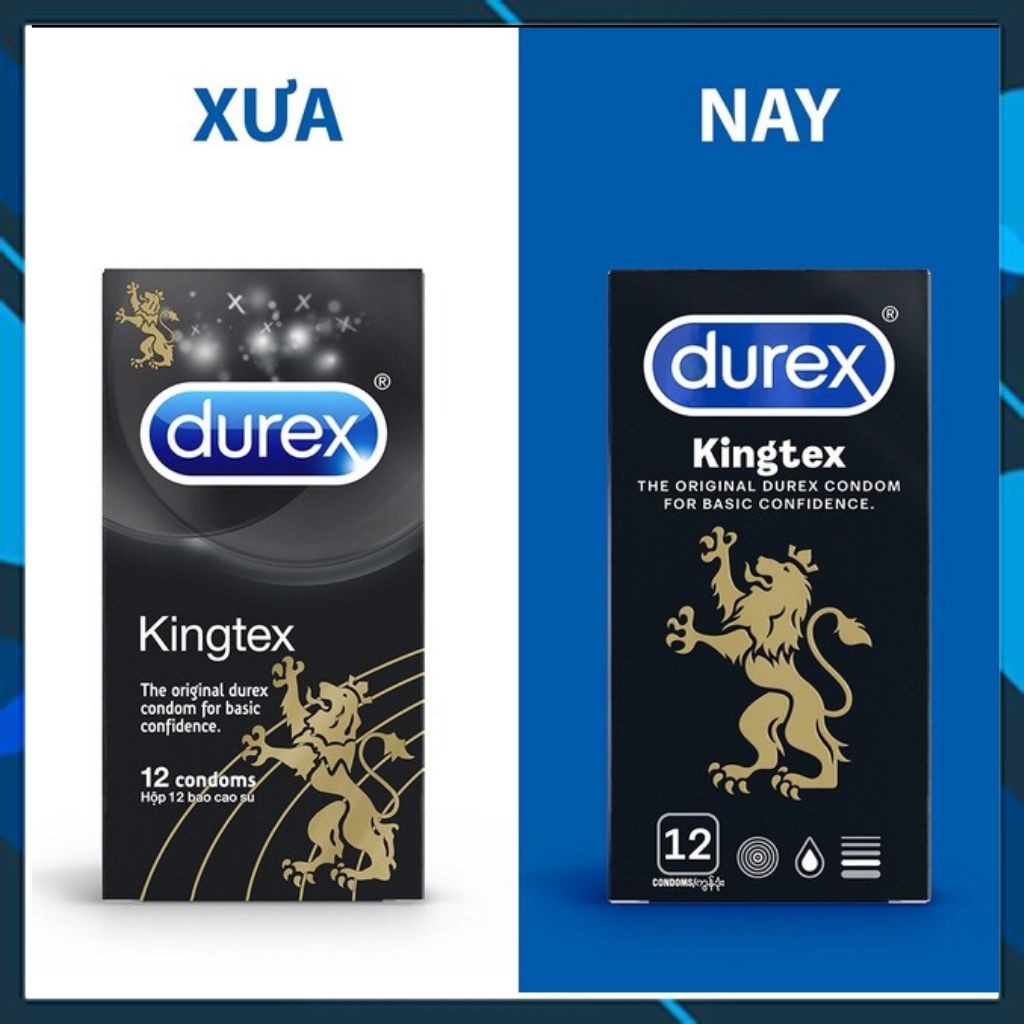 Bao cao su Durex Kingtex bcs cỡ bao ôm sát 49mm cam kết chính hãng 100% hộp 12 cái