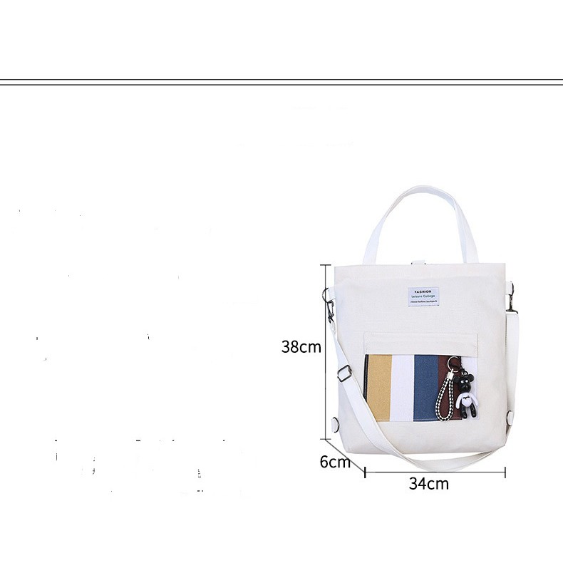 Túi vải bố canvas tote đựng đồ quần áo đeo vai thời trang nhỏ giá rẻ kèm theo con gấu TVCC45