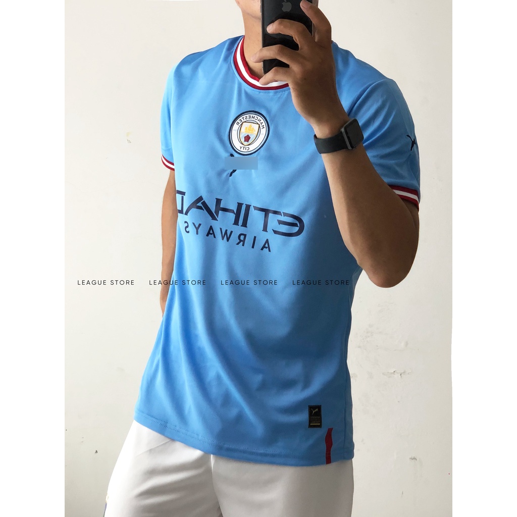 Bộ thể thao nam Manchester city Leaguestore - đồ đá banh nam ngắn tay Man city sân nhà 22/23 màu xanh