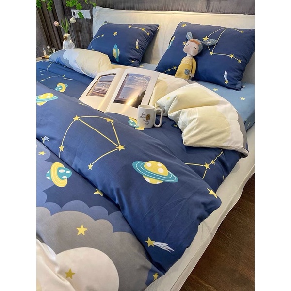Set Chăn Ga Gối Hàng Nhập Khẩu Cao Cấp 4 Món vũ trụ Dành Cho Bé Trai