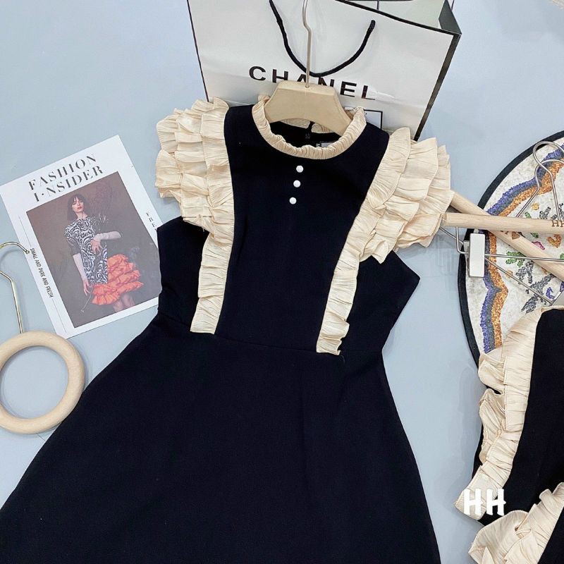 V672 Đầm hot girl, Đầm thiểu thư siêu sang chảnh, cổ xếp ly phối cúc ngọc, tay cánh tiên xếp ly tỉ mỉ | BigBuy360 - bigbuy360.vn