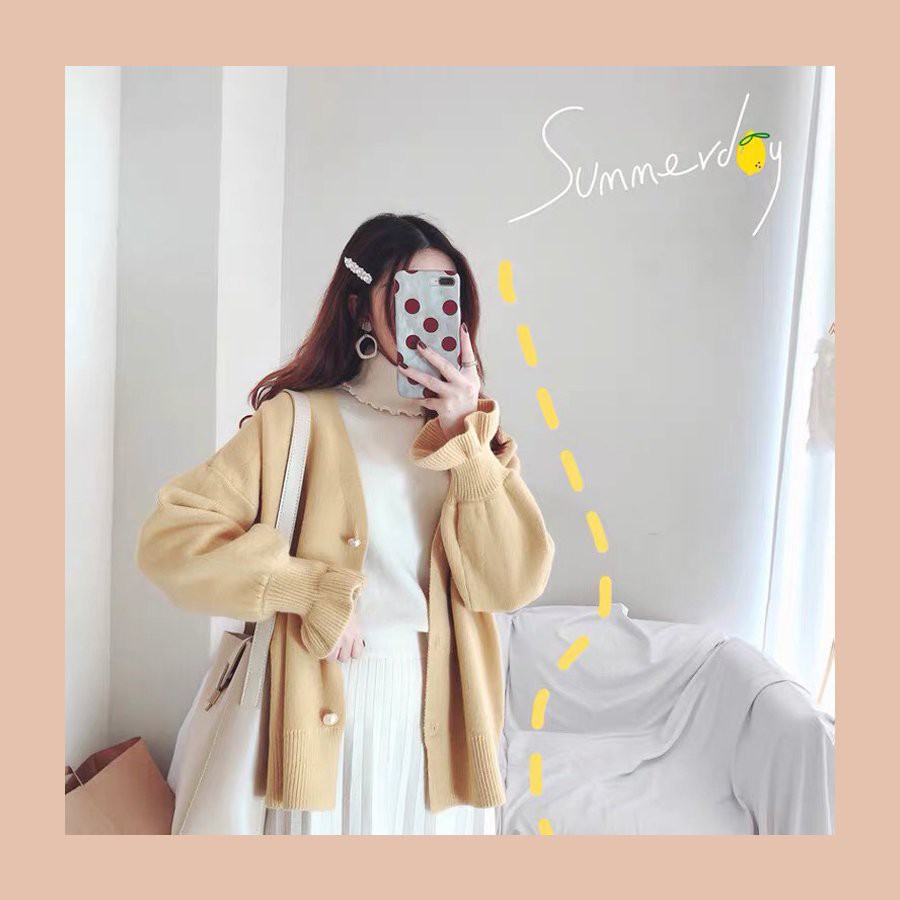 (SẴN) Áo cardigan len mịn nữ/ áo khoác len tay bèo dễ thương thời trang thu đông 2021 -  A00060