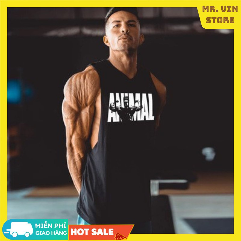 Áo Tập Gym Nam TTR03 - Áo Tank Top Nam Xẻ Khoét Nách Rộng Animal Chất Thun Cotton