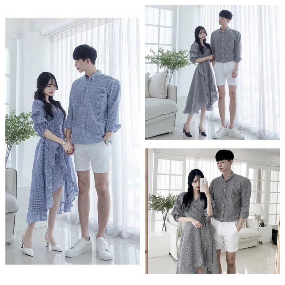 Set Váy nữ sơ mi nam đôi Hàn Quốc Couple AV28
