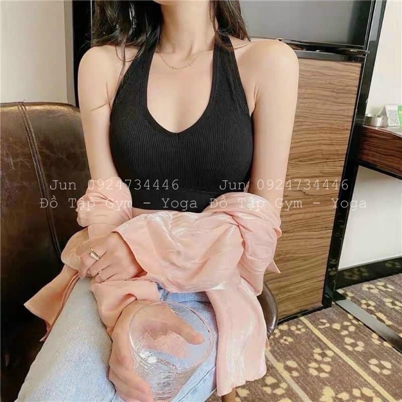 Áo bra croptop cổ yếm đi chơi tập gym