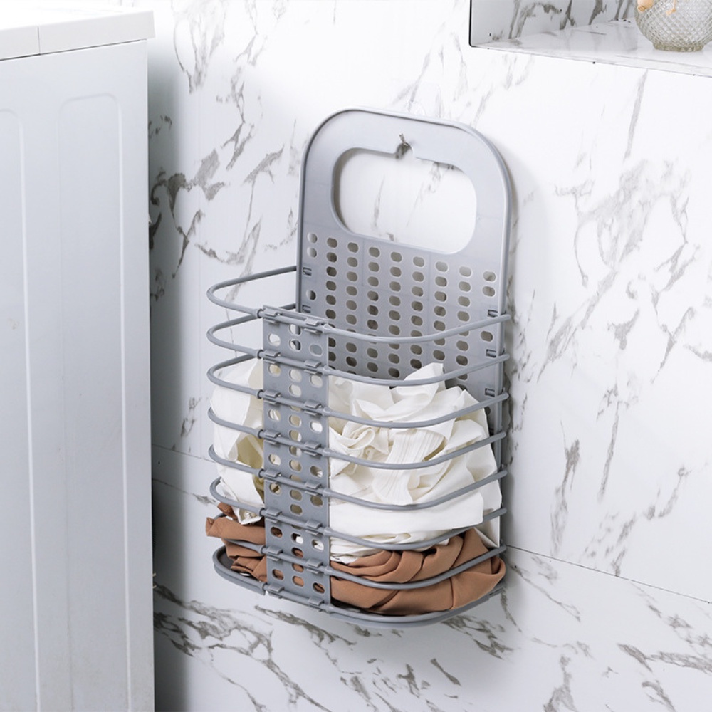 Giỏ đựng đồ treo tường gấp gọn đựng quần áo đồ dùng nhà tắm thông minh Việt Nhật tặng kèm móc dính