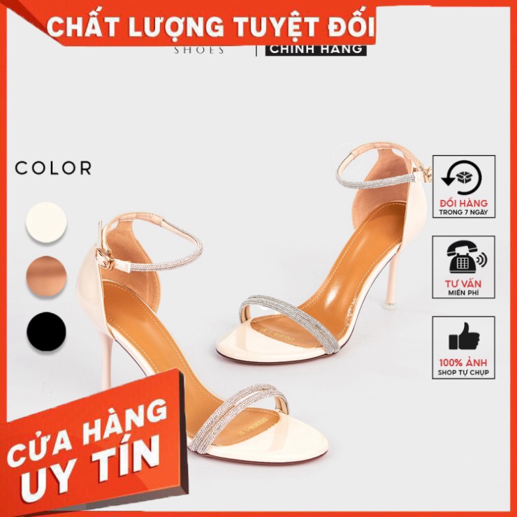 Sandal nữ Hà Huyền Shoes mũi tròn quai đá kép gót nhọn 9 phân - SD378 - Hàng nhập khẩu