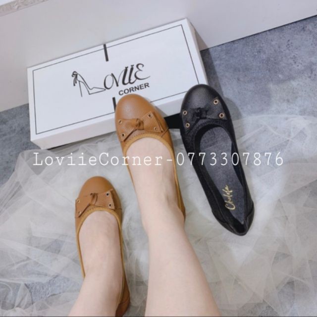LOVIIECORNER - GIÀY BỆT NỮ CÔNG SỞ DA THẬT MŨI TRÒN NƠ - GIÀY BÚP BÊ BỆT NỮ DA BÒ SIÊU ÊM CÔNG SỞ - ( ĐEN - BÒ) B200308