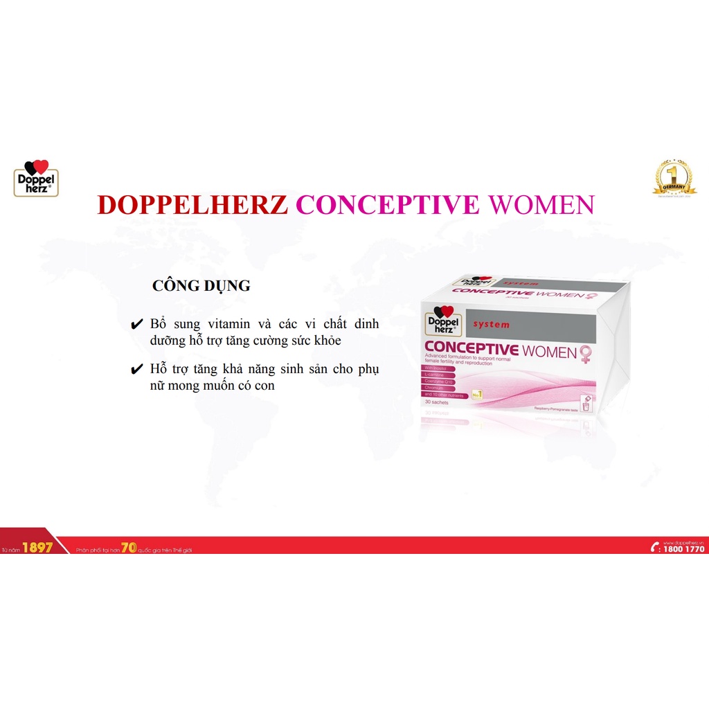 Bác Sĩ Cung Conceptive Women - Bổ Trứng, Tăng Khả Năng Thụ Thai, Vitamin Tổng Hợp Cho Bà Bầu (Hộp 30 Gói)