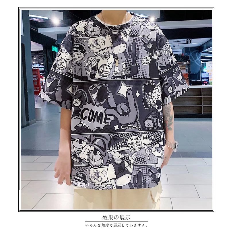 Áo Thun Tay Ngắn Dáng Rộng Họa Tiết Graffiti Thời Trang Mùa Hè Cho Các Cặp Đôi