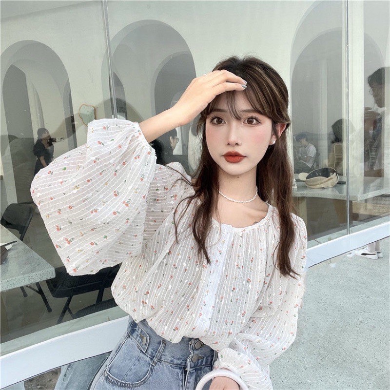 Sơ mi hoa tay bồng siêu xinh