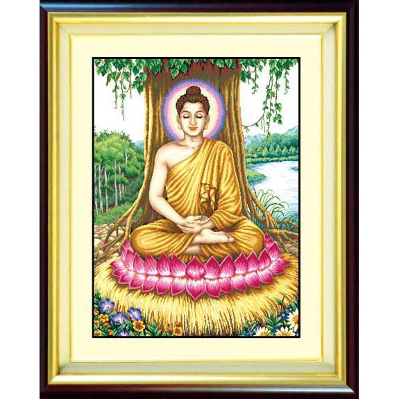 Tranh Thêu Chữ Thập Phật Tổ Dưới Cội Bồ Đề, KT Nhỏ 333021  KT:39X49CM