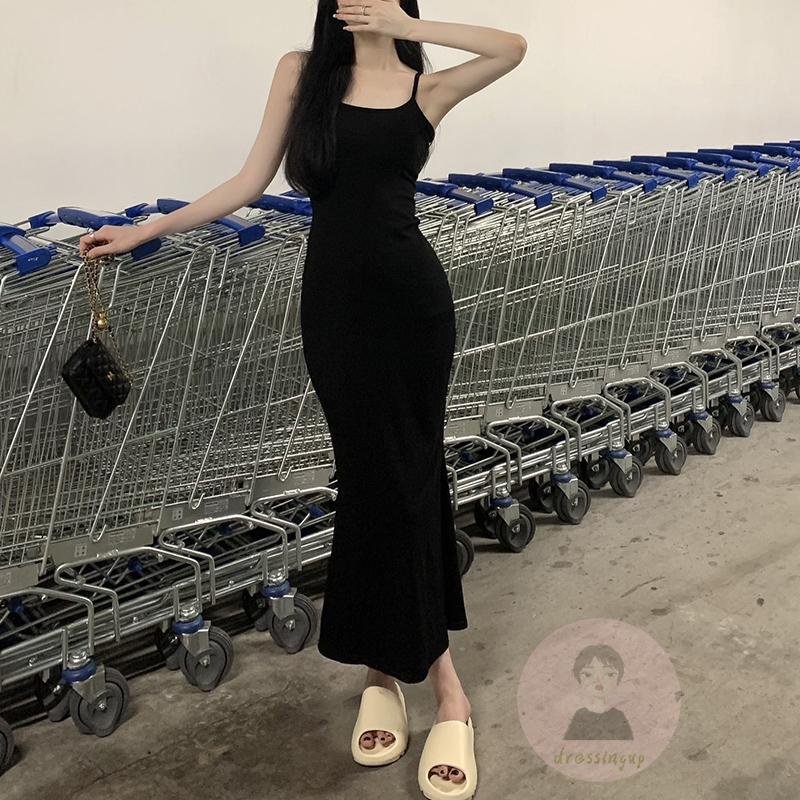 Đầm Hai Dây Mỏng Màu Sắc Đơn Giản Thời Trang Mùa Hè Cho Nữ