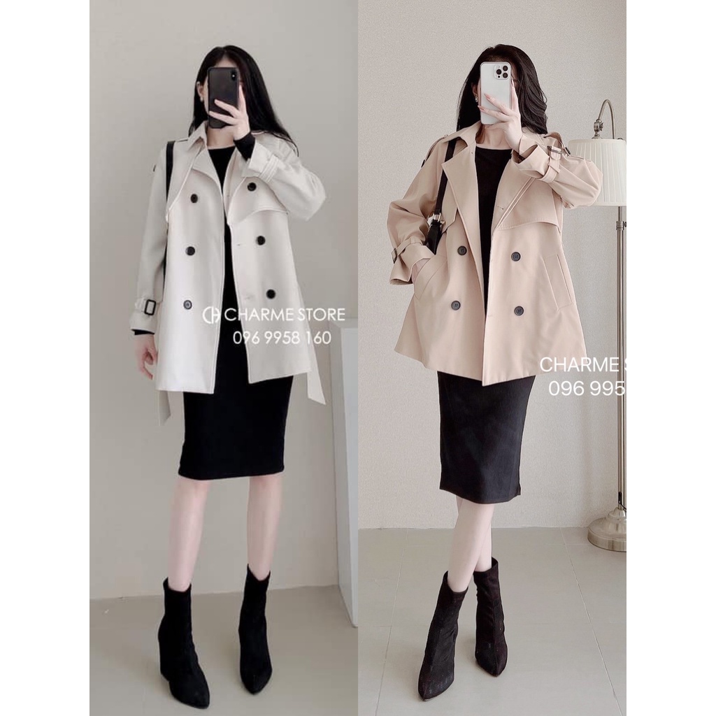 Áo khoác nữ Măng tô tay bo cách điệu thiết kế Charme 11005 | BigBuy360 - bigbuy360.vn