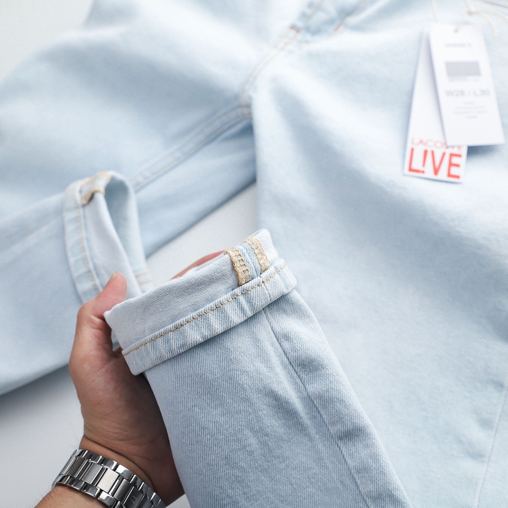 Quần jean dài nam Lcst xanh nhạt,Form Slimfit,chất vải co dãn,ống quần 15 - 18cm,hàng xuất dư-JLC 210416