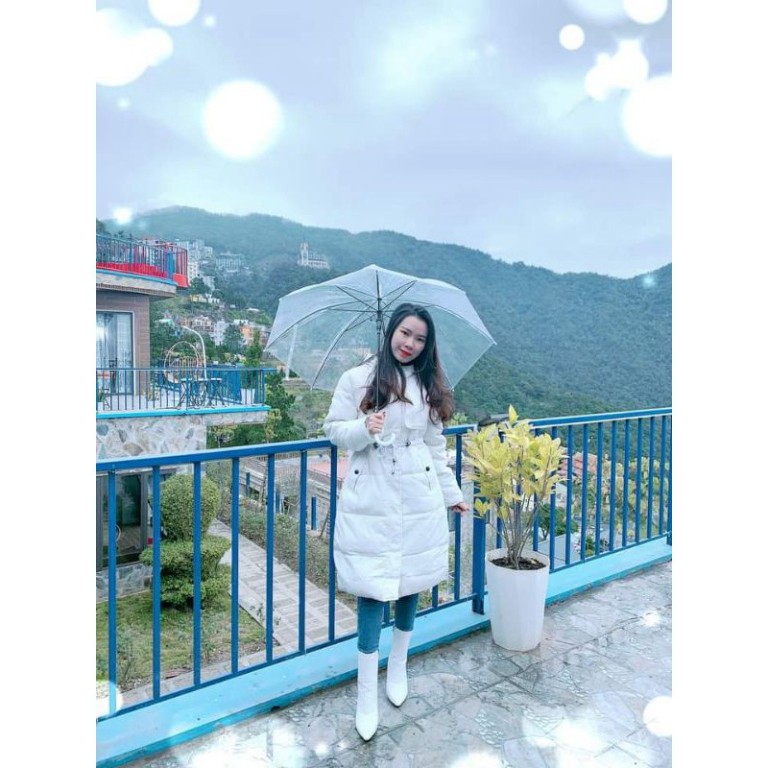 áo phao dáng dài thắt eo