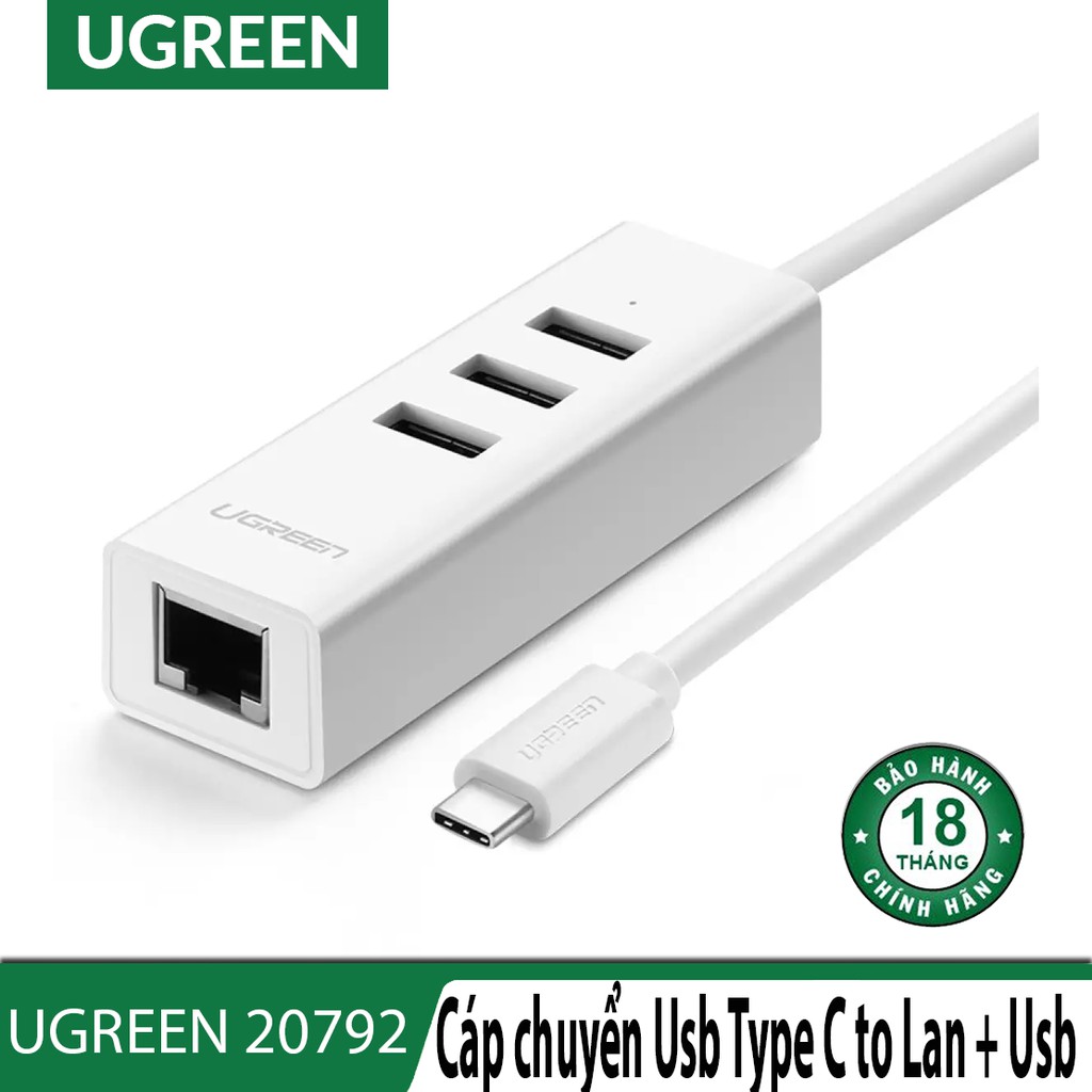 Cáp chuyển USB Type C to Lan + USB HUB Ugreen 20792