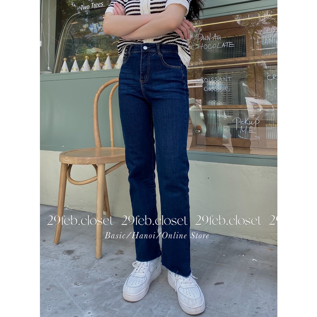 [Ảnh thật/Video] Quần jeans ống đứng trơn cạp cao co giãn - 29feb.closet - Q34