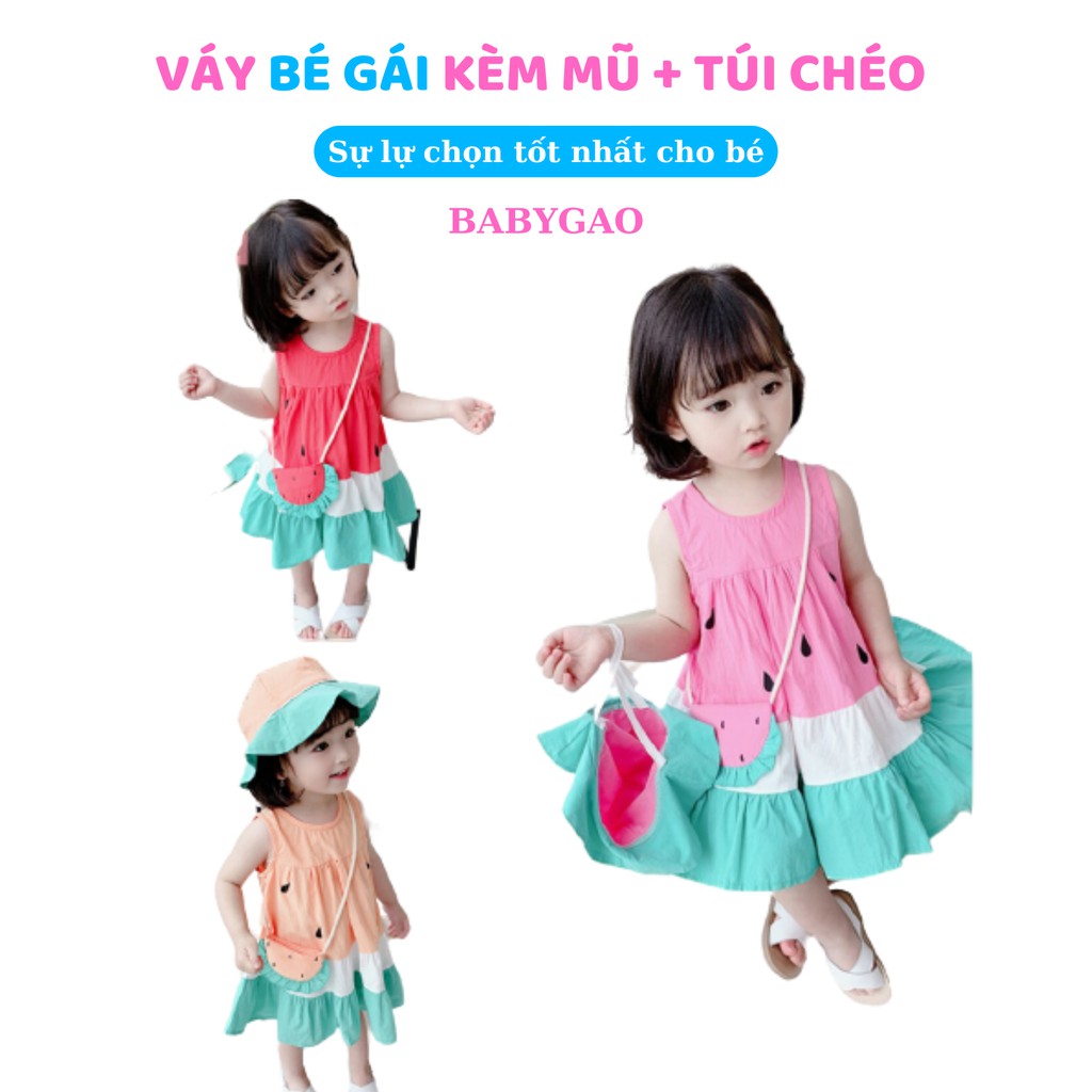 Váy bé gái BabyGao dưa hấu kèm mũ + túi deo cho bé gái mặc chụp hình ,dự tiệc hàng Quảng Châu 2020