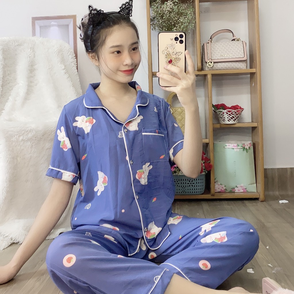 Đồ Bộ Pijama Tay Ngắn Quần Dài BIG SIZE 60-68KG CÓ TÚI Vải Lụa Hàn Xịn Dày Mịn Đẹp Co Giãn MẪU HOẠT HÌNH NGẪU NHIÊN