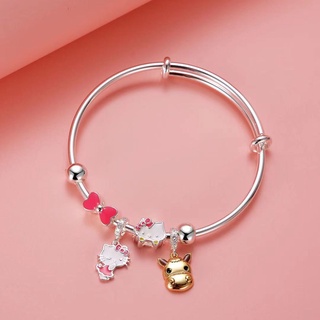 Vòng tay bạc s990 họa tiết hello kitty 48h phong cách ngọt ngào cho nữ