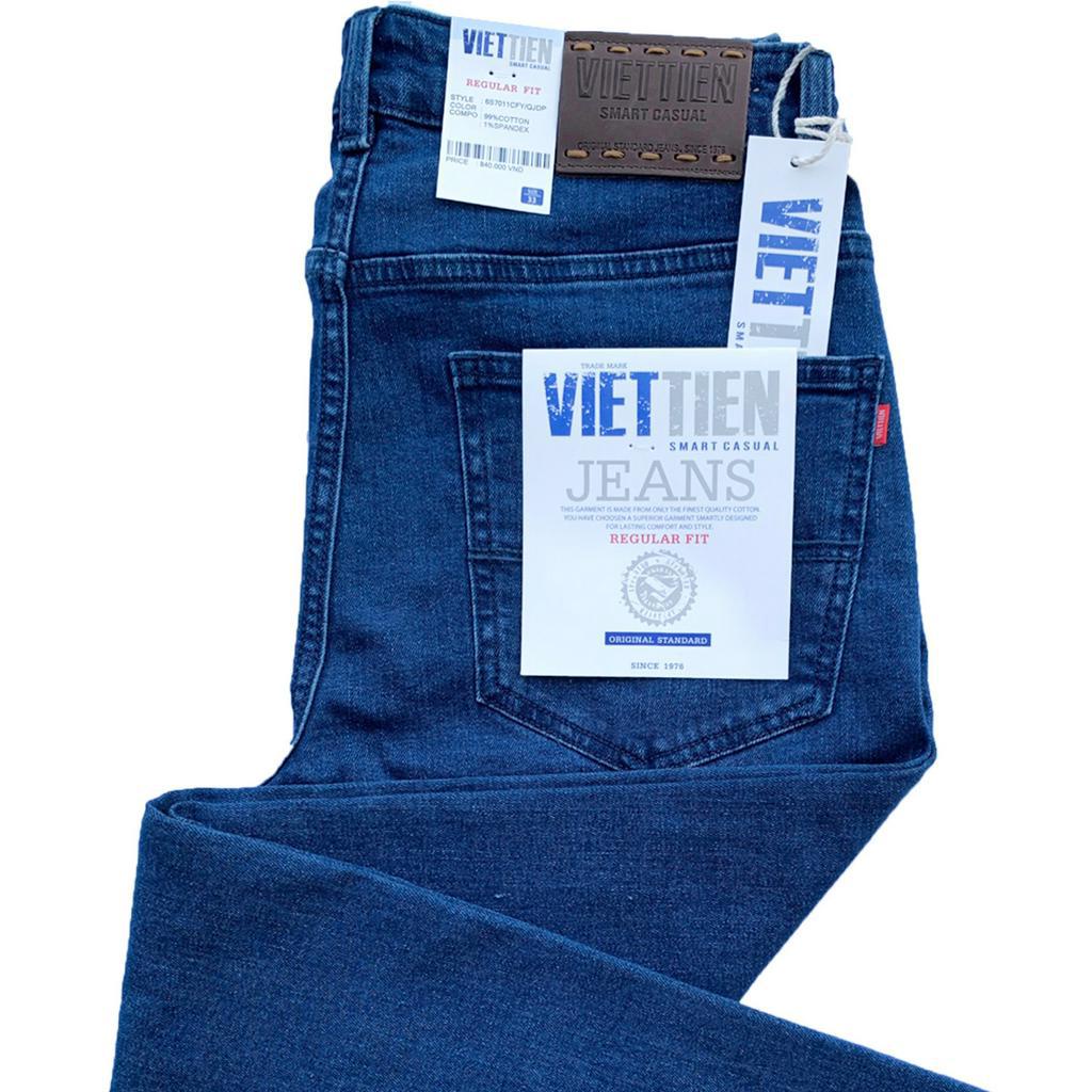 Viettien - Quần Jeans nam dài Regular fit Màu Xanh 6S7011