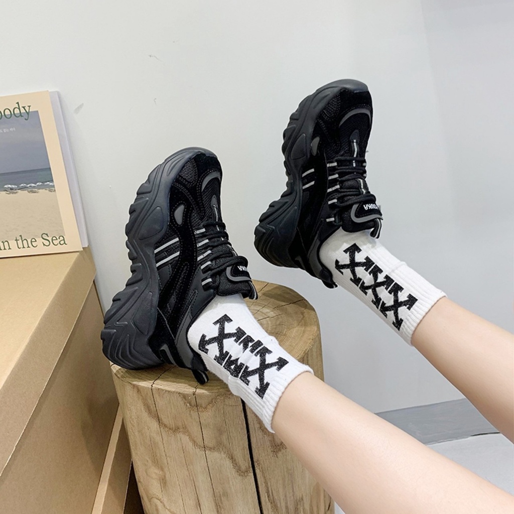 [NOWSHIP HN] Giày thể thao nữ Ulzzang mã DRT nâng độn đế cao 5cm êm đẹp cá tính kiểu mới hot phản quang màu đen/kem/xám