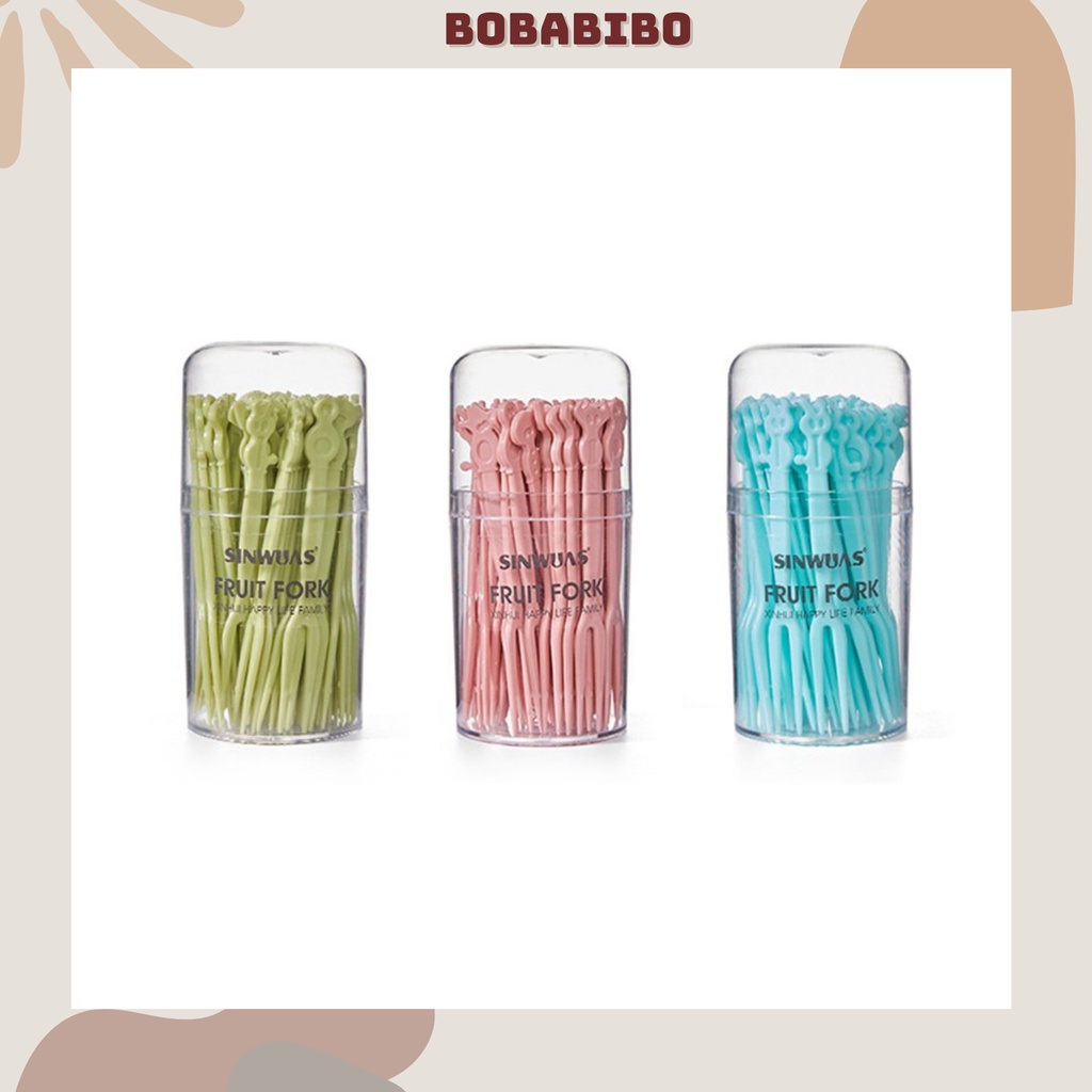 Hộp 50 Dĩa Nhựa Ăn Hoa Quả, Cắm Thức Ăn Màu Sắc Dễ Thương, Rĩa Nhựa Ăn Hoa Qủa An Toàn Dùng Một Lần Bobabibo