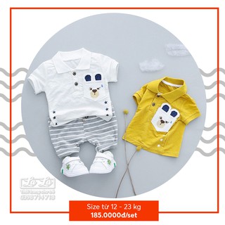 Thời trang quần áo trẻ em bé trai con 1,2,3 tuổi Set bộ quần áo ngắn tay túi hình Gấu