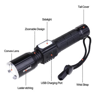 Skywolfeye 7 Modes 6000 LM Zoomable  T6 LED Flashlight Torch Lamp Light