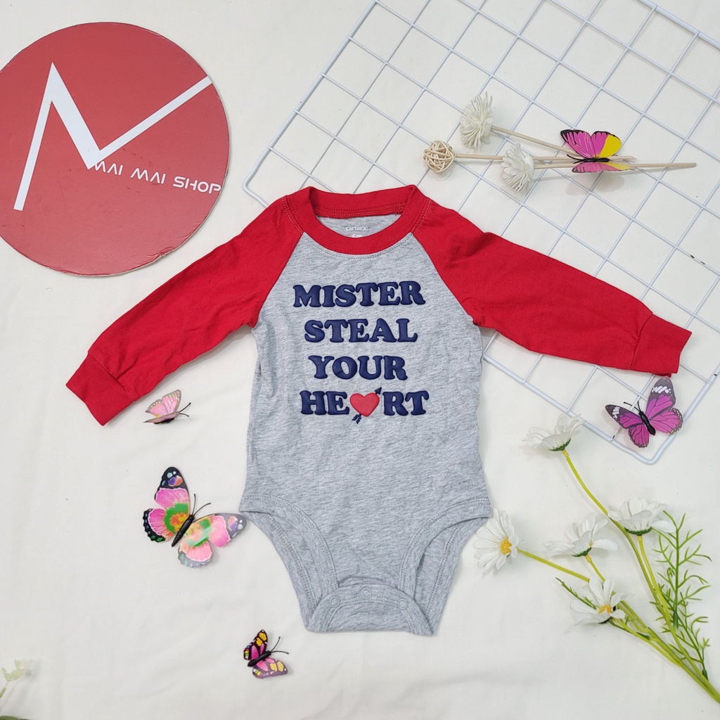 (3-6M chọn màu- trai) Body chip TAY DÀI xuất dư cổ tròn, cổ đáp vai cho bé gái- Bộ liền thân, BODYSUIT cho bé
