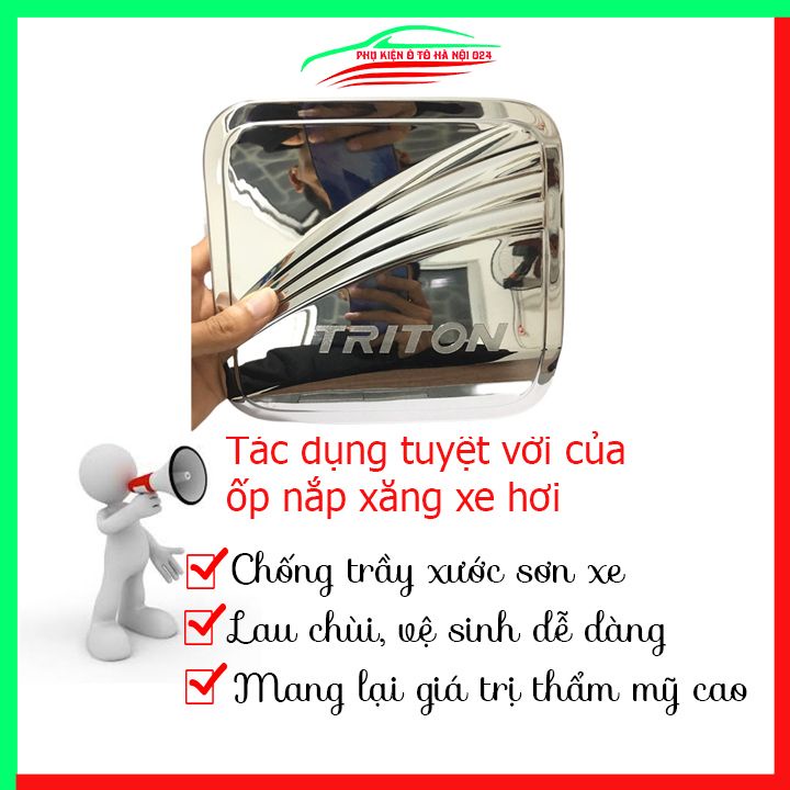 Ốp nắp xăng Triton 2019-2022 mạ crom bảo vệ chống trầy trang trí ô tô