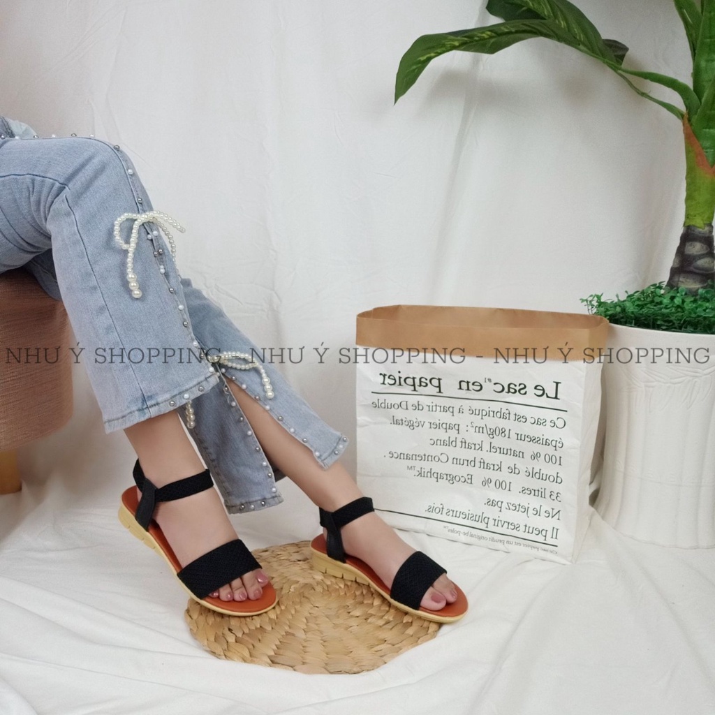 Giày sandal nữ đi học quai hậu bo chun quai ngang đế 2cm hình chụp thật-tb ngang to