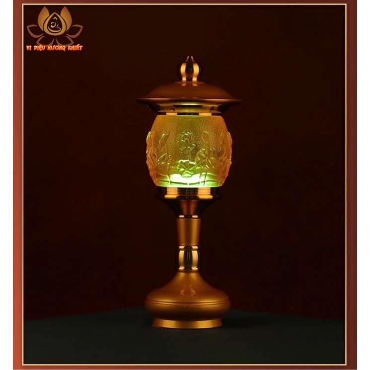 CẶP 2 CHIẾC ĐÈN LED HOA SEN LƯU LY THỜ CÚNG TRANG TRÍ