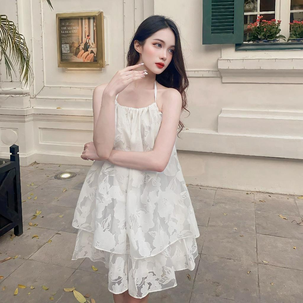 Váy 2 dây nữ dáng xòe chất tơ AP Green V-VHD5