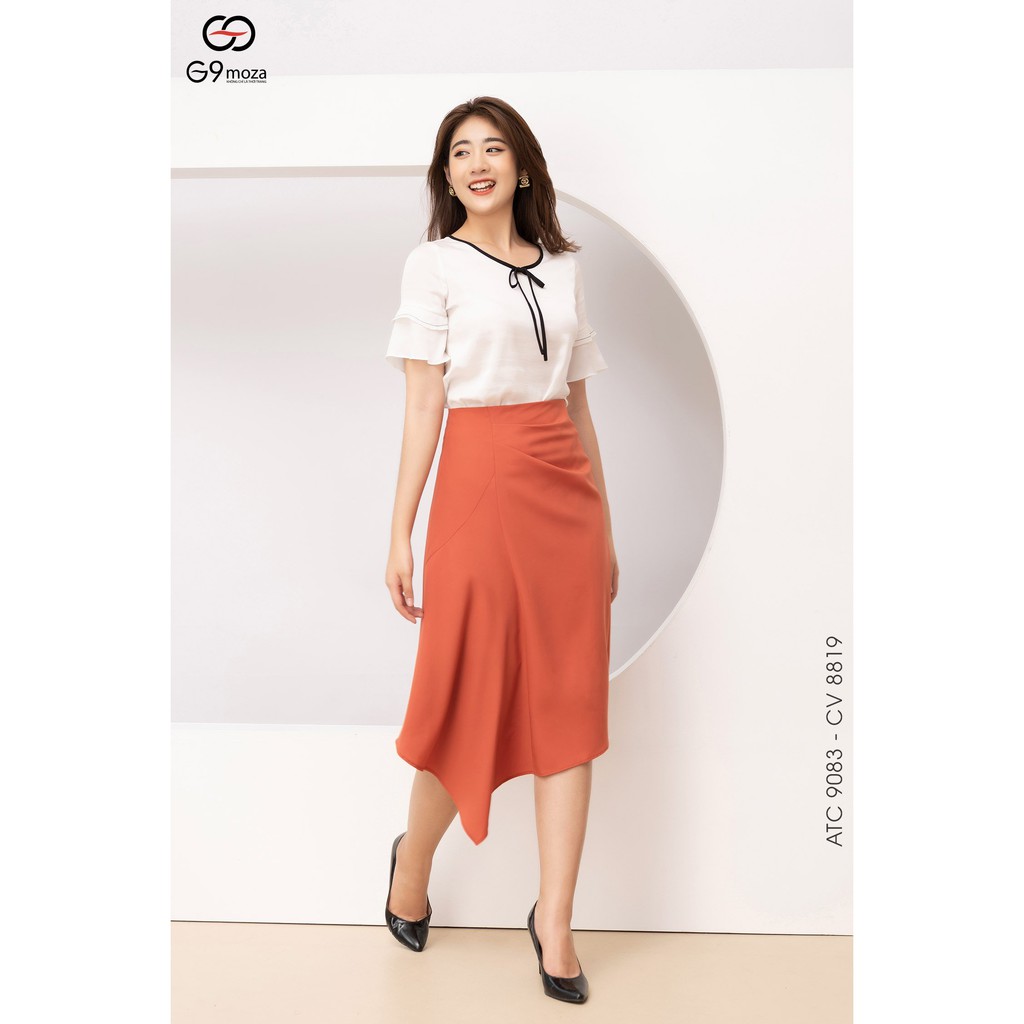 Áo tay cộc, sơ mi nữ 9083 G9moza , áo trắng công sở , hàng thiết kế chất lụa cát phối nơ cổ