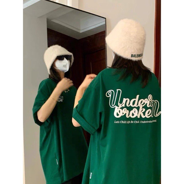 Áo Thun Tay Lỡ Unisex UNDERBROKEN Xanh Lá 100% Cotton, Áo Phông Rộng Mẫu Mới 2022