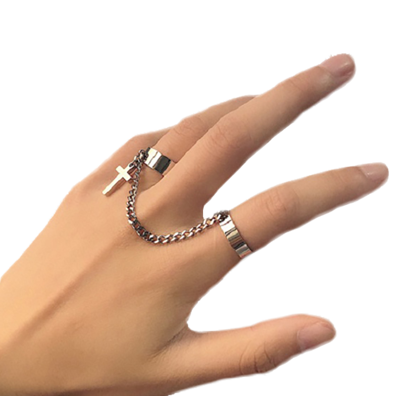 Nhẫn 2 trong 1 mặt hình thánh giá phong cách vintage cá tính