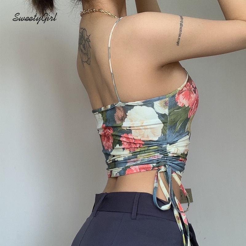 Áo Hai Dây Họa Tiết Hoa 2022 Dáng Ôm Quyến Rũ Cho Nữ